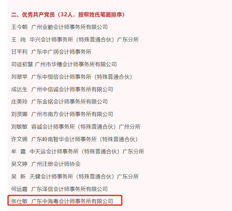 喜報丨廣東中海粵會計師事務所黨總支和(hé)一批先進個(gè)人(rén)榮獲“先進黨組織”、“優秀個(gè)人(rén)”稱号 喜報丨廣東中海粵會計師事務所黨總支和(hé)一批先進個(gè)人(rén)榮獲“先進黨組織”、“優秀個(gè)人(rén)”稱号